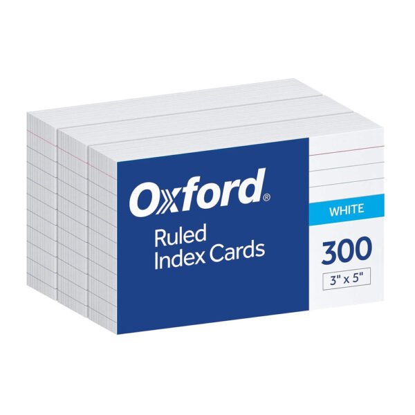 Oxford Ruled Index Cards, 3" x 5", White, Lined Index Flashcards