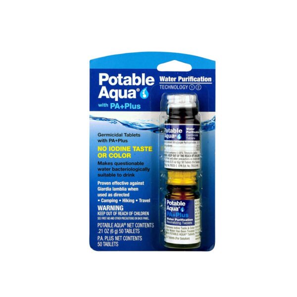 Potable Aqua Water Purification Tablets with PA Plus, for Camping, Hiking